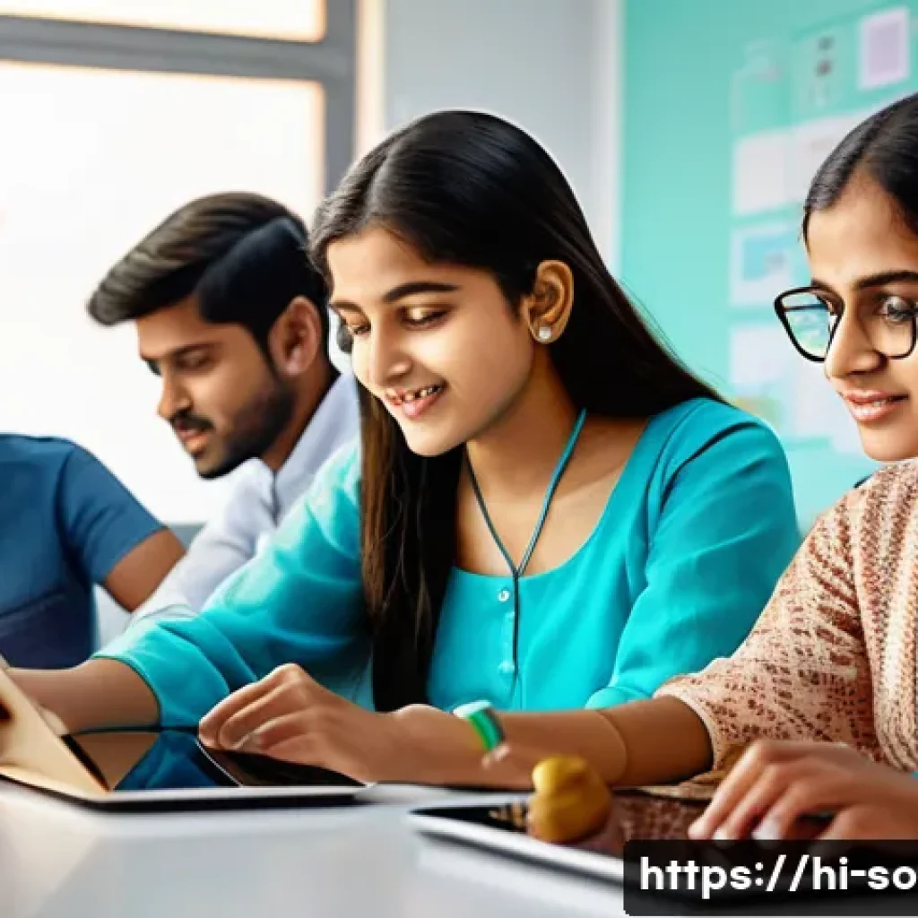 미래사회학과 AI 윤리 - A vibrant digital classroom scene in India, showcasing a diverse group of Hindi-speaking students ac...