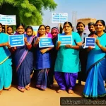 사회적 억압과 해방 - A vibrant community scene in an Indian village setting, showing diverse men, women, and children act...