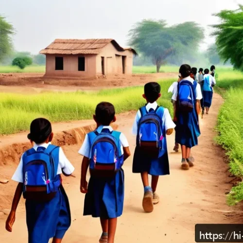 사회적 이동성과 교육격차 - A rural Indian village school scene depicting children of diverse ages, wearing modest school unifor...