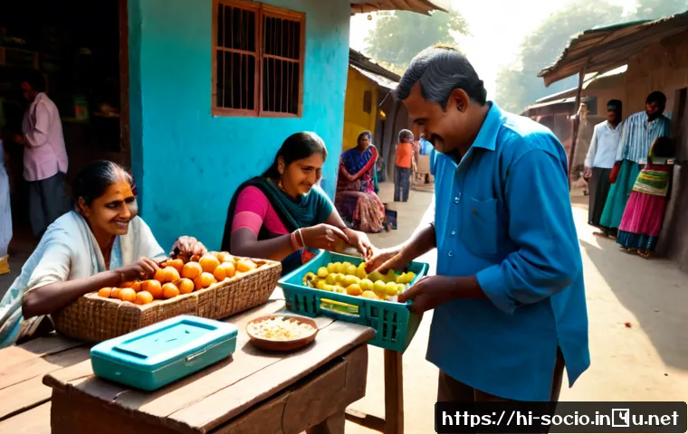 Home 13 사회적 자본과 경제 발전 - Photorealistic community economic development scene in an Indian neighborhood, diverse adult residen...