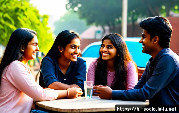 Home 15 청년 문화와 사회적 정체성 - Photorealistic documentary-style scene of diverse Indian young adults in casual modern clothing gath...